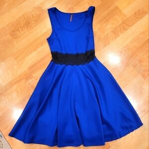 Velvet Room lace cutout A-line skater blue dress size small